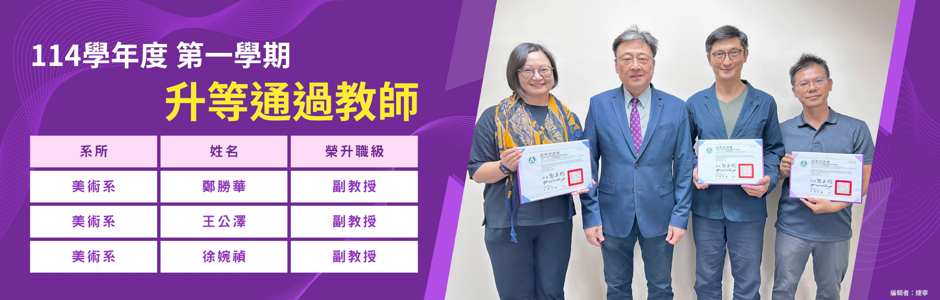 114學年度 第一學期 升等通過教師