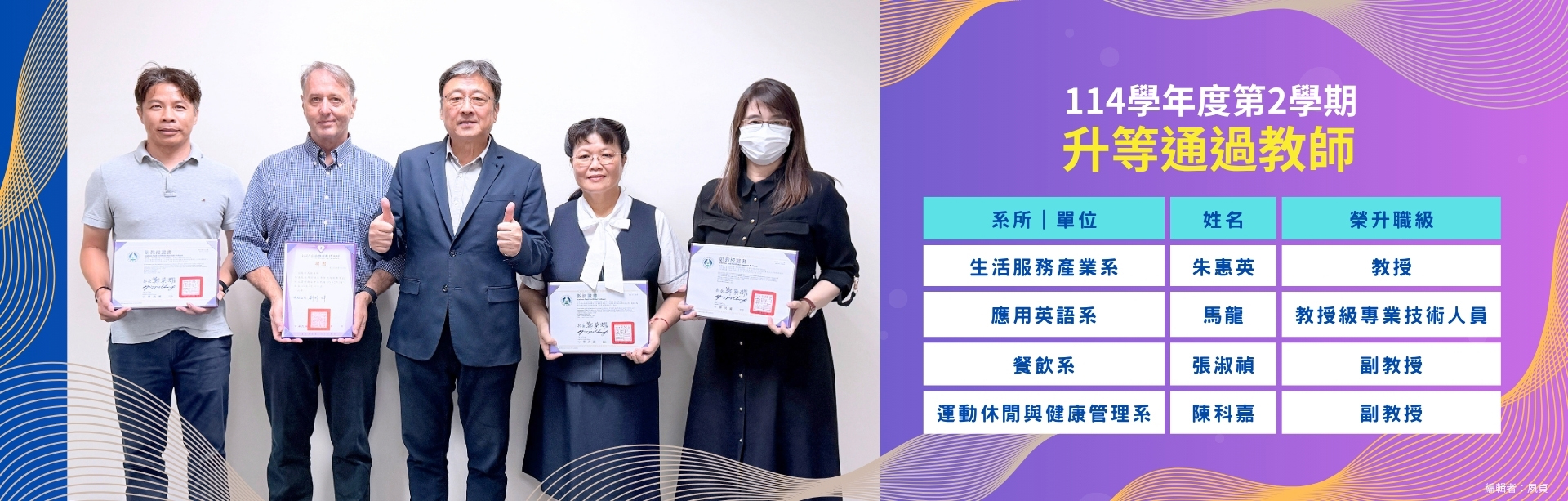 114學年度第2學期升等通過教師
